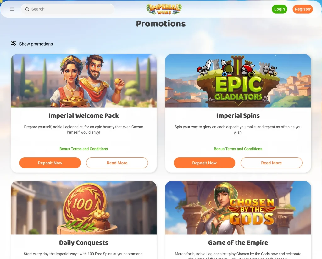 bonus and promo codes at Imperial Wins