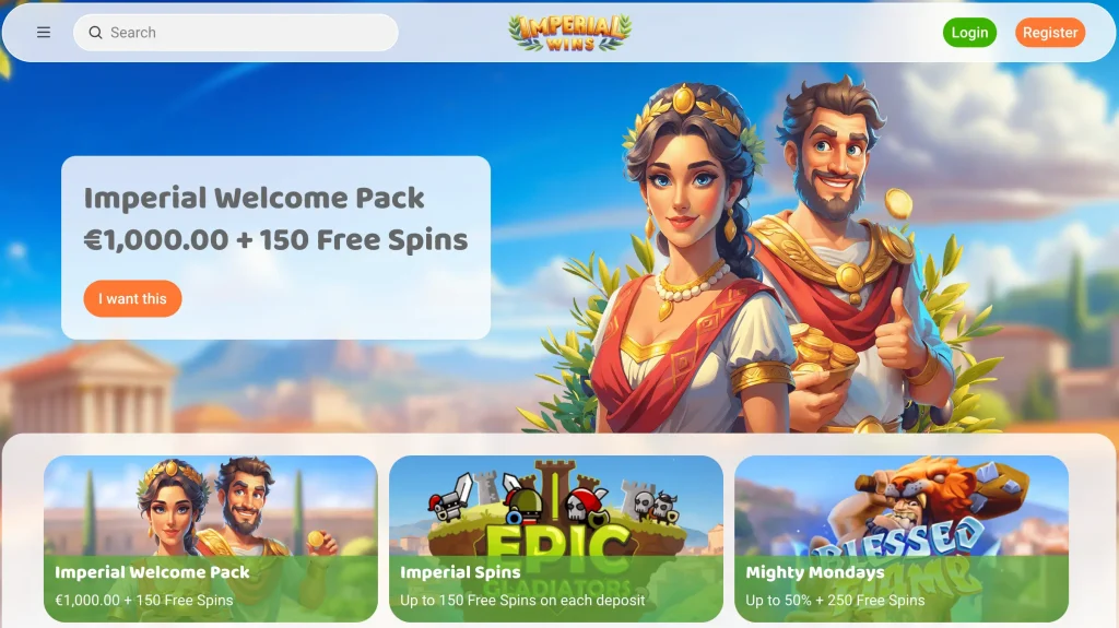 homepage of Imperial Wins